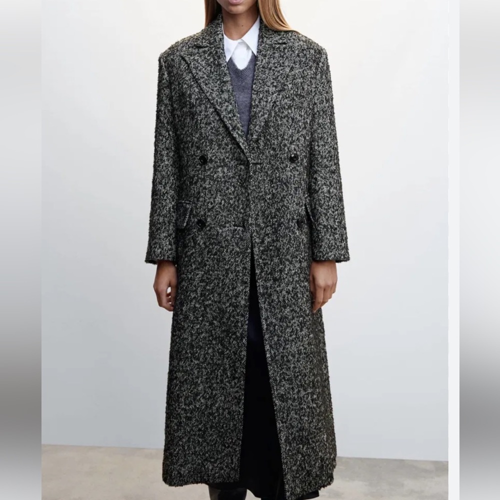 Mango Black and Gray Marbled Wool Blend Coat